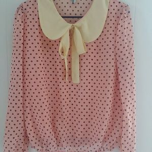 Pink polka dot blouse with Peter pan collar
